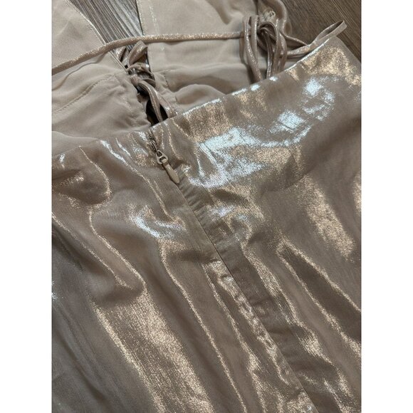 HOUSE OF CB Lucilla Beige Shimmer Mini Dress Mini Dress Large Metallic Shine - Picture 10 of 10